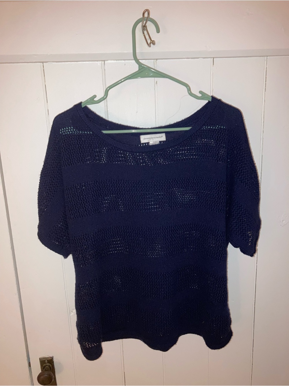 Christopher & Banks Navy Open-Knit Short Sleeve Sweater
